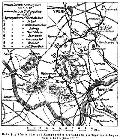 Karte 1. Weltkrieg: Die Schlacht im Wytschaete-Bogen